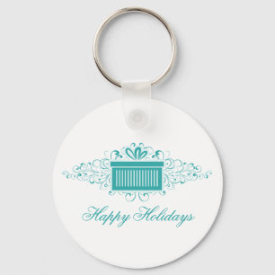 Holiday Swirls Present Keychain, Aqua Key Ring