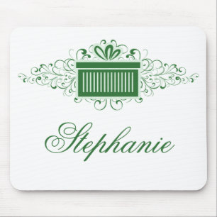 Holiday Swirls Present Mousepad, Green Mouse Mat