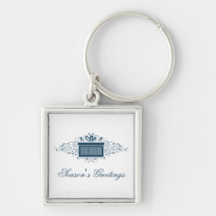 Holiday Swirls Present Premium Keychain, Blue Key Ring
