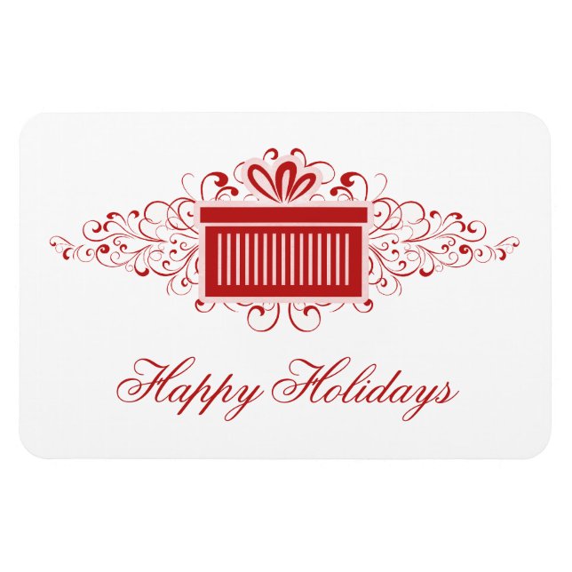 Holiday Swirls Present Rectangle Magnet, Red Magnet (Horizontal)