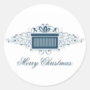 Holiday Swirls Present Stickers, Blue Classic Round Sticker