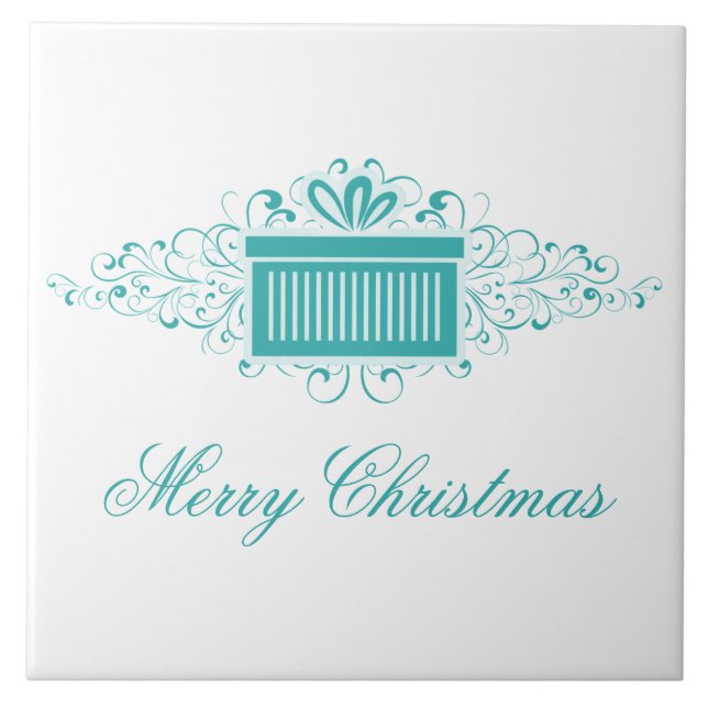 Holiday Swirls Present Tile, Aqua Tile (Front)