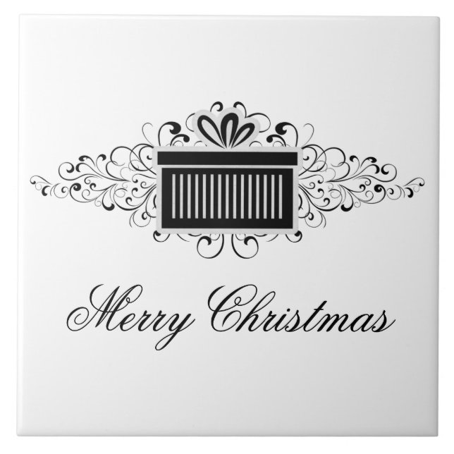 Holiday Swirls Present Tile, Black Tile (Front)
