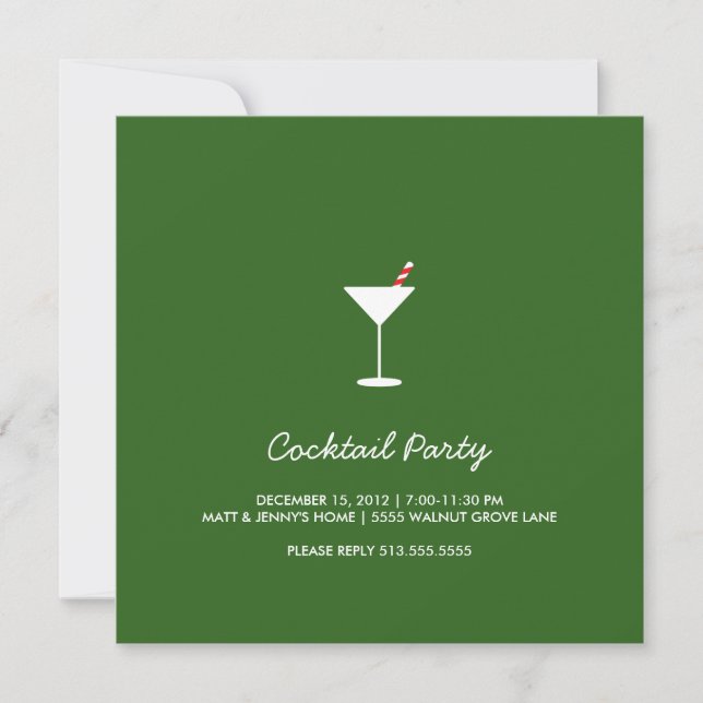 Holiday Swizzle Cocktail Party Invitation Green (Front)