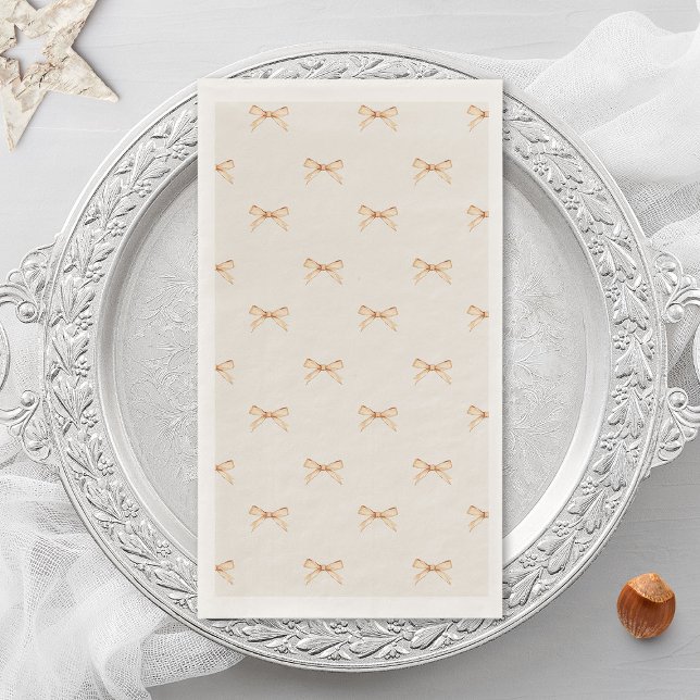 Holiday Table Decor  | Gold Bow Pastel Beige Napkin (Creator Uploaded)