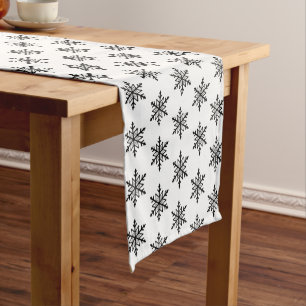 Holiday Table Runner-Black Snowflakes Short Table Runner