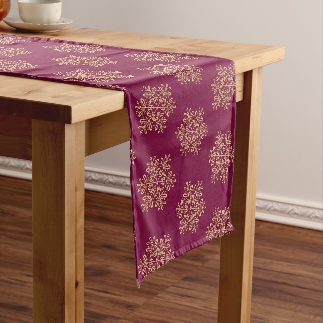 Holiday Table Runner-Gold Snowflakes Medium Table Runner (In Situ)