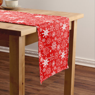 Holiday Table Runner-Red Snowflake Short  Short Ta Long Table Runner