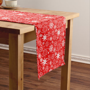 Holiday Table Runner-Red Snowflake Short  Short Ta Medium Table Runner