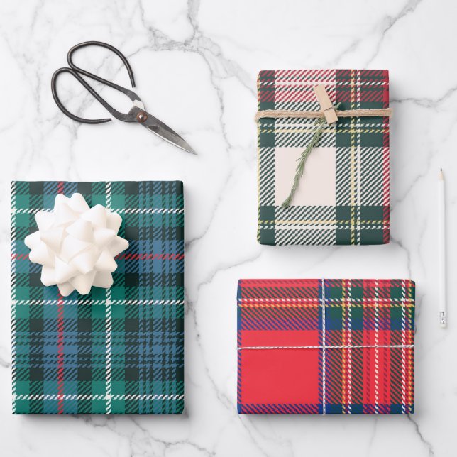 Holiday Tartan Plaid Christmas Combo Festive  Wrapping Paper Sheet (Front)