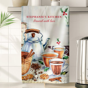 Holiday Tea and Spices Personalised Christmas Tea Towel