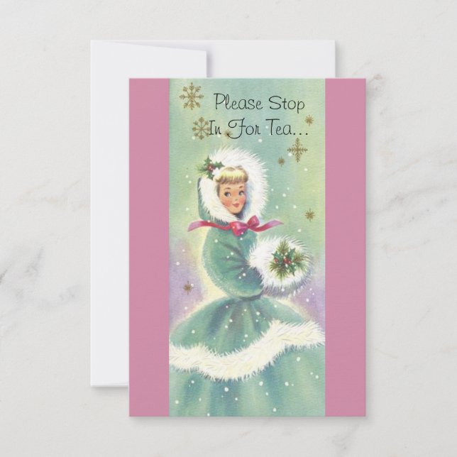 Holiday Tea Party Invitation Vintage Inspired  (Front)