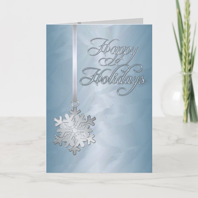 Holiday Teal Foil Silver Snowflake Card (Front)