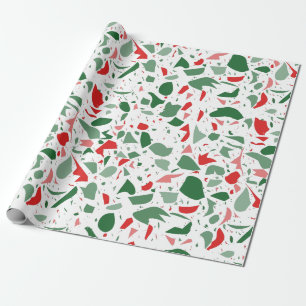 Holiday Terrazzo Red Green Christmas Wrapping Paper