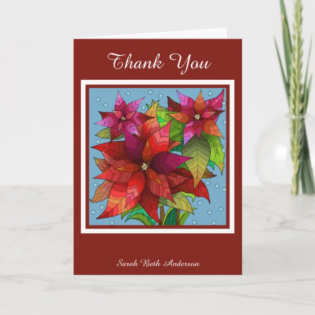 Holiday Thanks, Pointettias on Red; Personalised (Front)