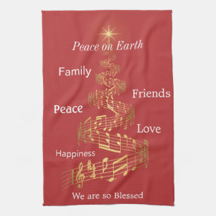 Holiday Themed Gold/Red Tea Towel