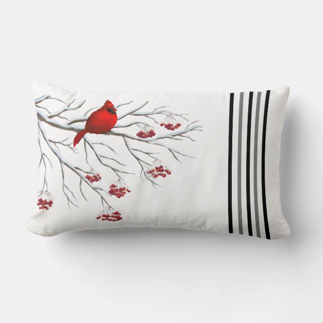 Holiday Throw Pillow-Cardinal Lumbar Cushion (Front)