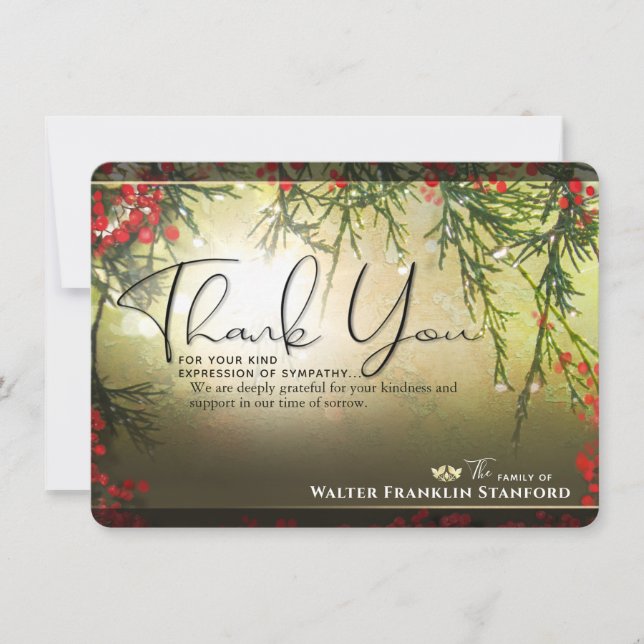 Holiday Time Christmas Sympathy Thank You Card (Front)