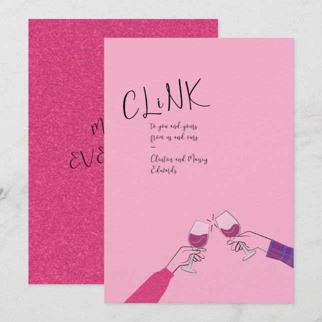 Holiday Toast Card – “Clink” Wine Glass Cheers (Front/Back)