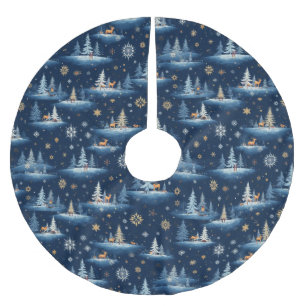 Holiday Toile, Trees Deer and Snowflakes  Brushed Polyester Tree Skirt