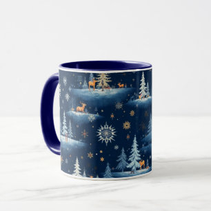 Holiday Toile, Trees Deer and Snowflakes   Mug