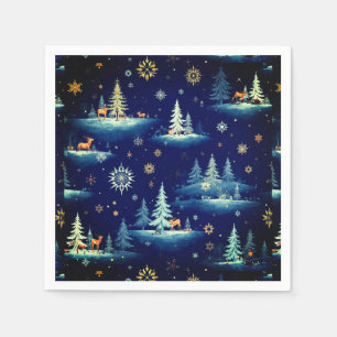 Holiday Toile, Trees Deer and Snowflakes  Napkin