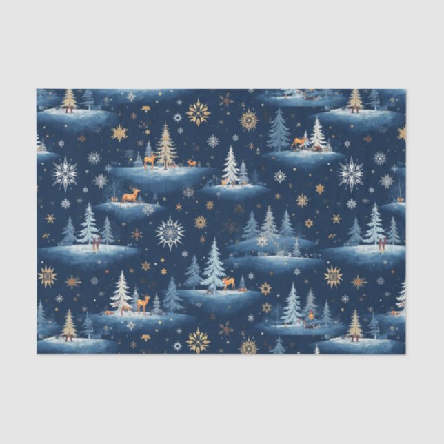 Holiday Toile, Trees Deer and Snowflakes  Tissue Paper (Front)