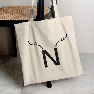 Holiday Tote Bag Reindeer Antlers Initial