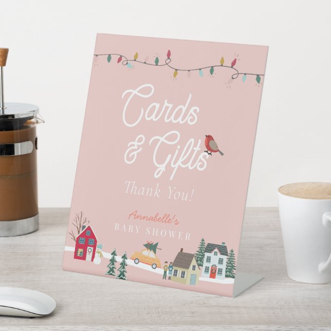 Holiday Town Pink Baby Shower Cards & Gifts Pedestal Sign (In SItu)