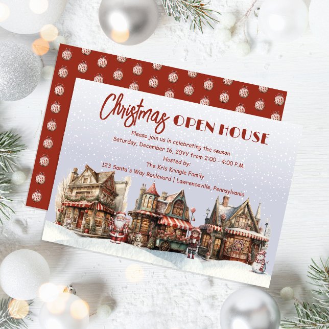 Holiday Town Village Christmas Open House Invitation (Nostalgic Holiday Town Village Christmas Open House Invitation)
