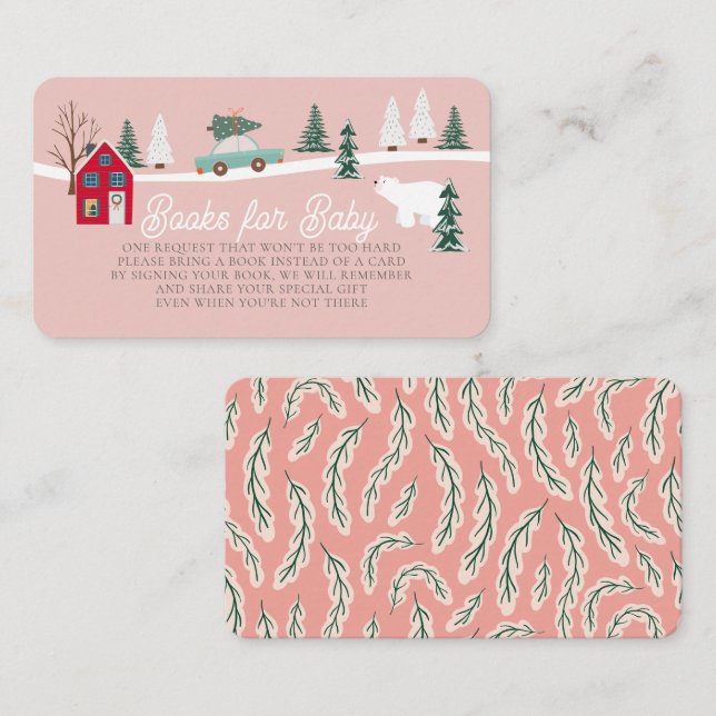 Holiday Town/Village Pink Baby Shower Book Request Enclosure Card (Front/Back)
