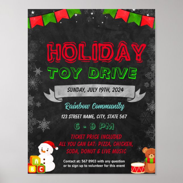 Holiday toy drive event template poster (Front)