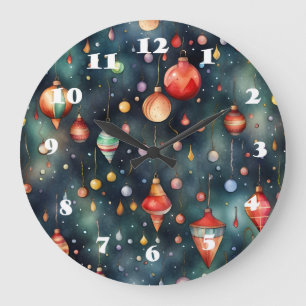 Holiday Toys, Christmas Decoration watercolor art Large Clock