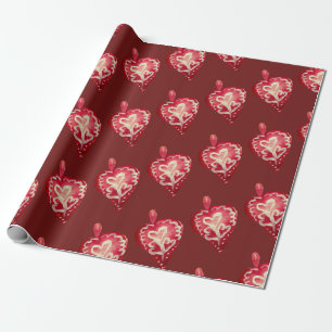 Holiday Toys Red Heart Wrapping Paper
