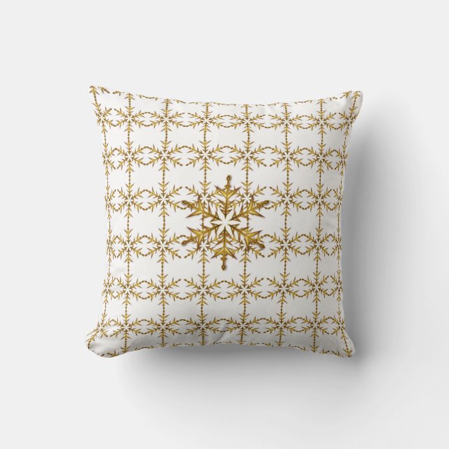 "Holiday Traditions" Black & White Gold Snowflake Cushion (Front)