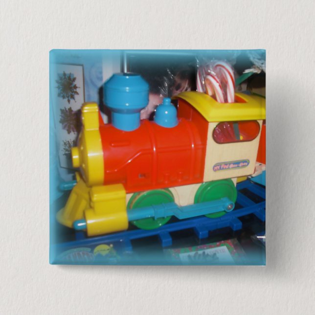 Holiday Train Square Button Christmas Pin (Front)