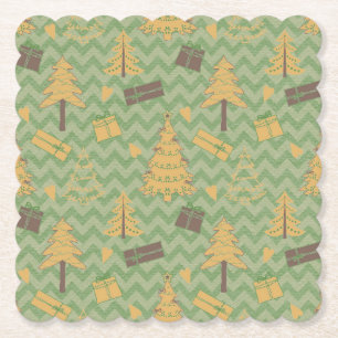 Holiday Tree and Gift Silhouettes Paper Coaster
