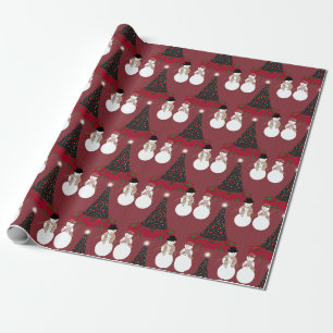Holiday Tree and Snowman Couple Wrapping Paper