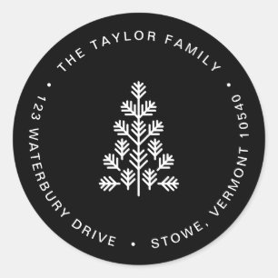 Holiday Tree Black and White Return Address Label