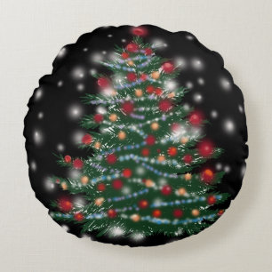 Holiday tree Brushed Round throw cushion