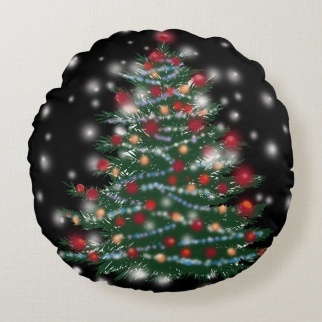 Holiday tree  Brushed Round throw cushion (Front)