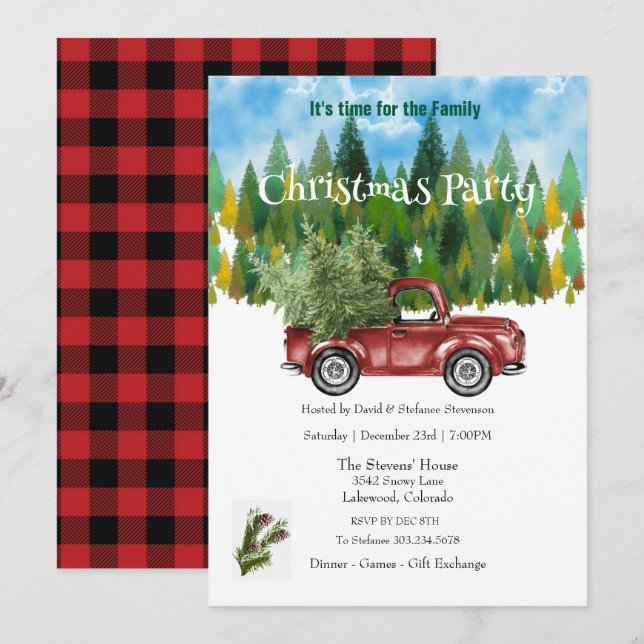 Holiday Tree in Truck Christmas Party Invitation (Front/Back)