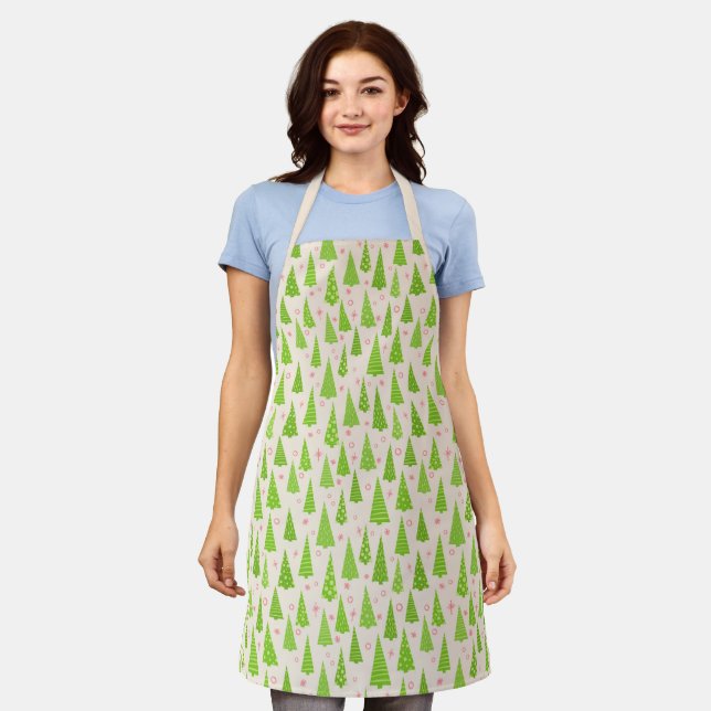 Holiday Tree Pattern Christmas Apron (Worn)