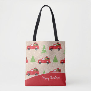 Holiday Tree with Vintage Truck Merry Christmas Tote Bag