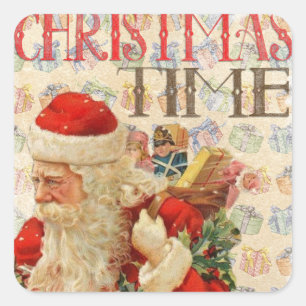 Holiday trendy Christmas Time with Santa Square Sticker