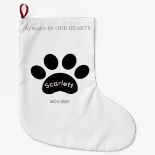 Holiday Tribute with Black & White Paw Prints Large Christmas Stocking