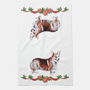 Holiday Tricolor Welsh Corgi Tea Towel