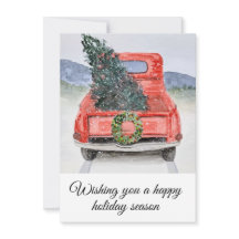 Holiday truck Christmas card, watercolor 