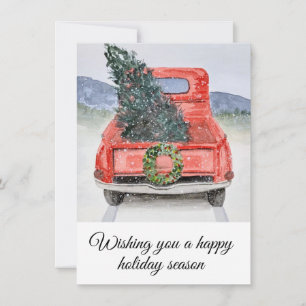 Holiday truck Christmas card, watercolor 
