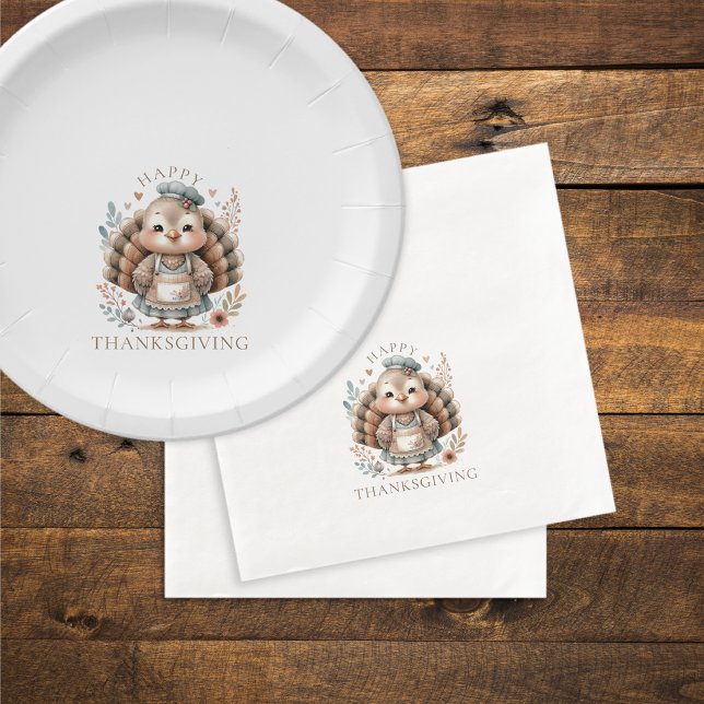 Holiday Turkey Add Custom Text Napkin (Turkey Holiday custom napkins with matching paper plate)